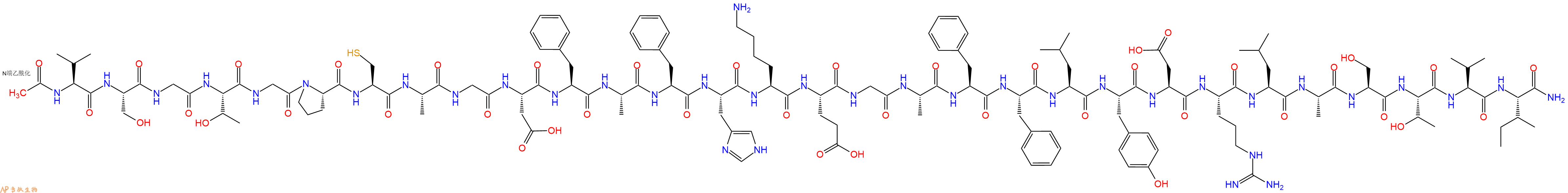 专肽生物产品Ac-Val-Ser-Gly-Thr-Gly-Pro-Cys-Ala-Gly-Asp-Phe-Ala-Phe-His-Lys-Glu-Gly-Ala-Phe-Phe-Leu-Tyr-Asp-Arg-Leu-Ala-Ser-Thr-Val-Ile-NH2