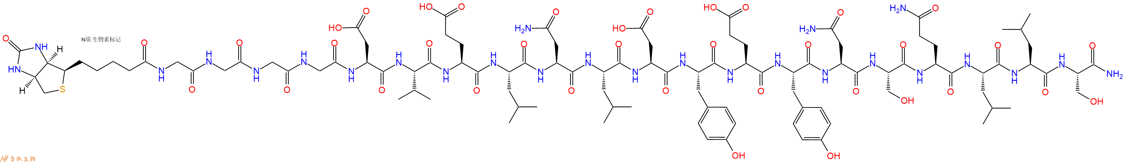 专肽生物产品Biotinyl-Gly-Gly-Gly-Gly-Asp-Val-Glu-Leu-Asn-Leu-Asp-Tyr-Glu-Tyr-Asn-Ser-Gln-Leu-Leu-Ser-NH2