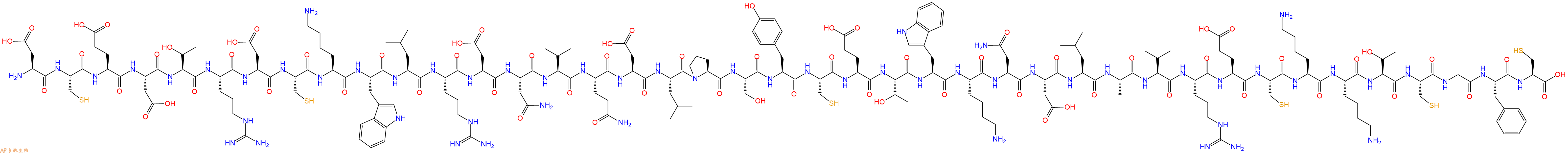 专肽生物产品H2N-Asp-Cys-Glu-Asp-Thr-Arg-Asp-Cys-Lys-Trp-Leu-Arg-Asp-Asn-Val-Gln-Asp-Leu-Pro-Ser-Tyr-Cys-Glu-Thr-Trp-Lys-Asn-Asp-Leu-Ala-Val-Arg-Glu-Cys-Lys-Lys-Thr-Cys-Gly-Phe-Cys-OH
