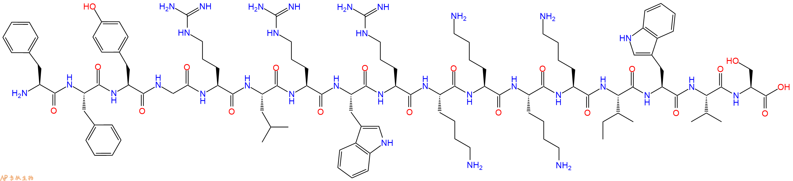 专肽生物产品H2N-Phe-Phe-Tyr-Gly-Arg-Leu-Arg-Trp-Arg-Lys-Lys-Lys-Lys-Ile-Trp-Val-Ser-OH