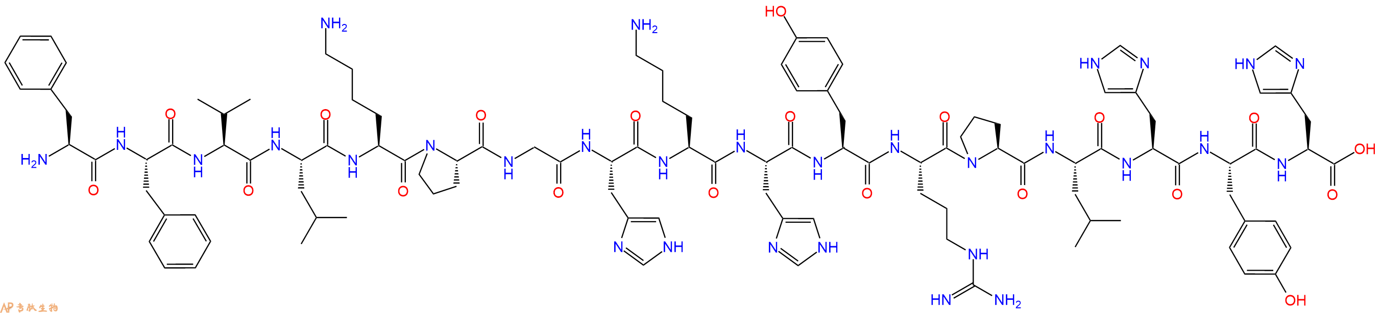 专肽生物产品H2N-Phe-Phe-Val-Leu-Lys-Pro-Gly-His-Lys-His-Tyr-Arg-Pro-Leu-His-Tyr-His-OH