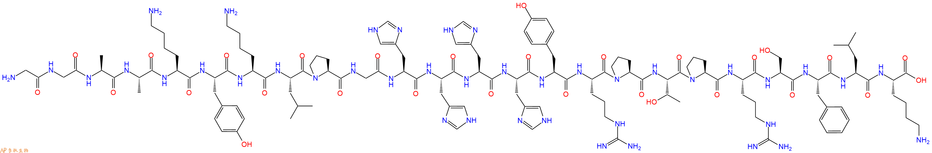 专肽生物产品H2N-Gly-Gly-Ala-Ala-Lys-Tyr-Lys-Leu-Pro-Gly-His-His-His-His-Tyr-Arg-Pro-Thr-Pro-Arg-Ser-Phe-Leu-Lys-OH