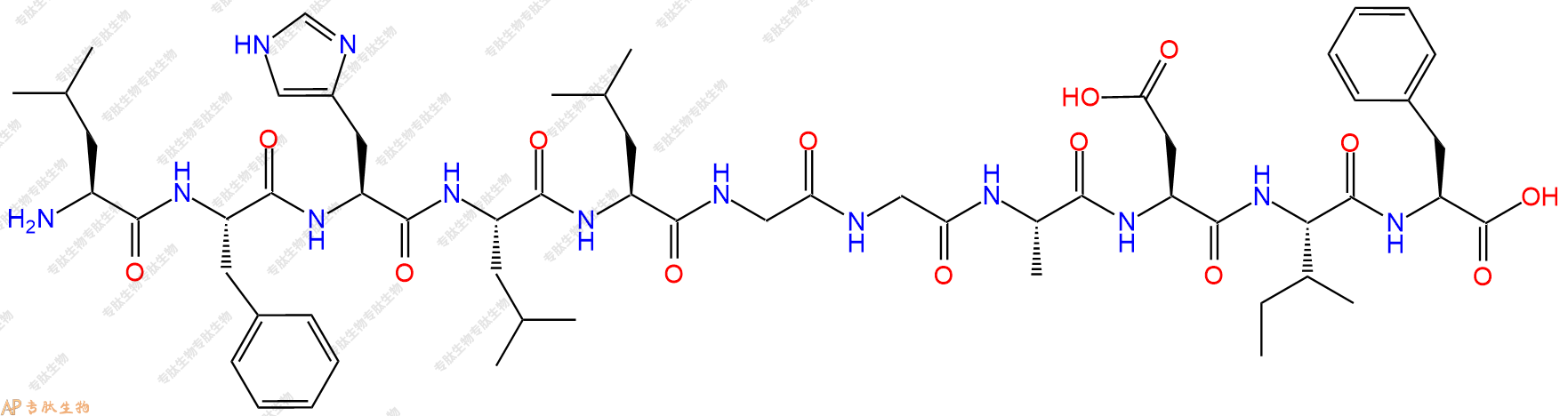 专肽生物产品H2N-Leu-Phe-His-Leu-Leu-Gly-Gly-Ala-Asp-Ile-Phe-OH