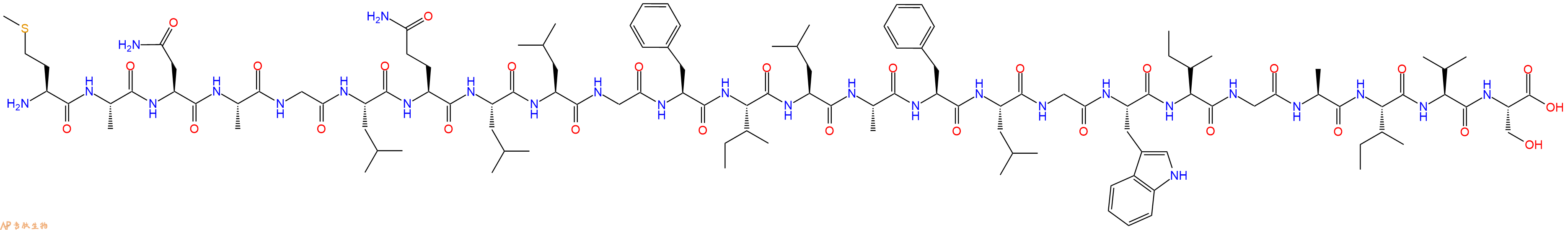 专肽生物产品H2N-Met-Ala-Asn-Ala-Gly-Leu-Gln-Leu-Leu-Gly-Phe-Ile-Leu-Ala-Phe-Leu-Gly-Trp-Ile-Gly-Ala-Ile-Val-Ser-OH