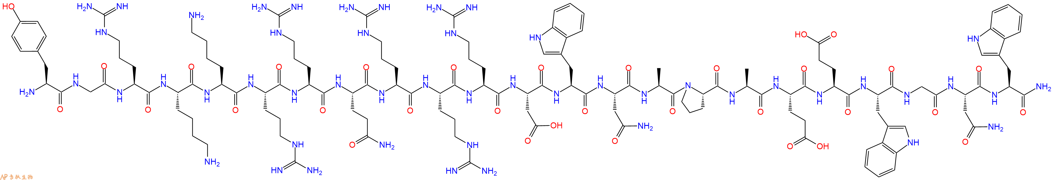 专肽生物产品H2N-Tyr-Gly-Arg-Lys-Lys-Arg-Arg-Gln-Arg-Arg-Arg-Asp-Trp-Asn-Ala-Pro-Ala-Glu-Glu-Trp-Gly-Asn-Trp-NH2