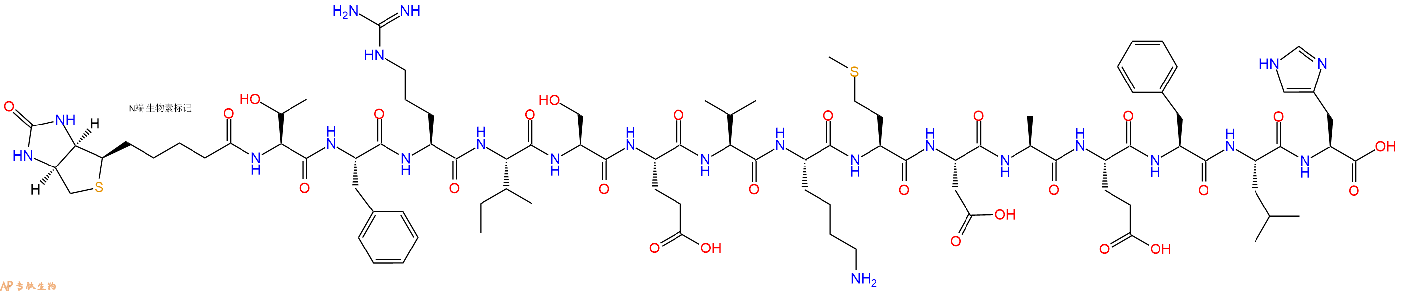 专肽生物产品Biotinyl-Thr-Phe-Arg-Ile-Ser-Glu-Val-Lys-Met-Asp-Ala-Glu-Phe-Leu-His-OH