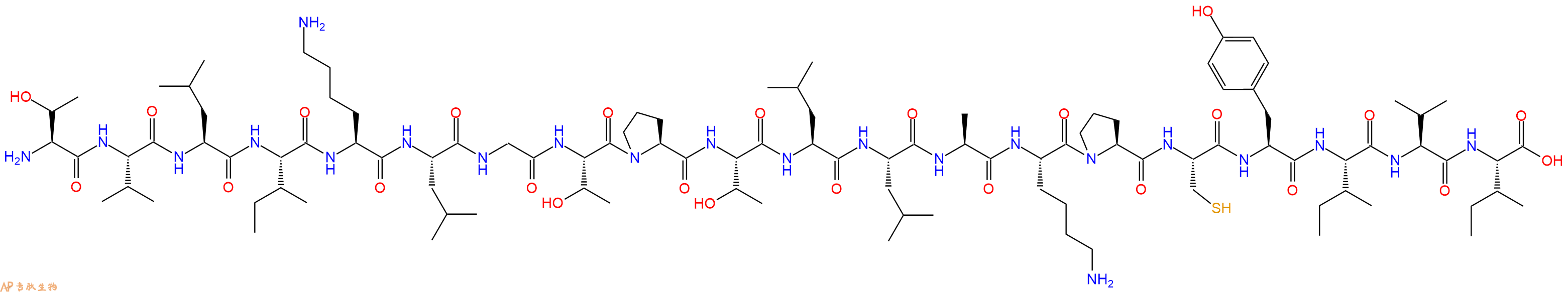 专肽生物产品H2N-Thr-Val-Leu-Ile-Lys-Leu-Gly-Thr-Pro-Thr-Leu-Leu-Ala-Lys-Pro-Cys-Tyr-Ile-Val-Ile-OH