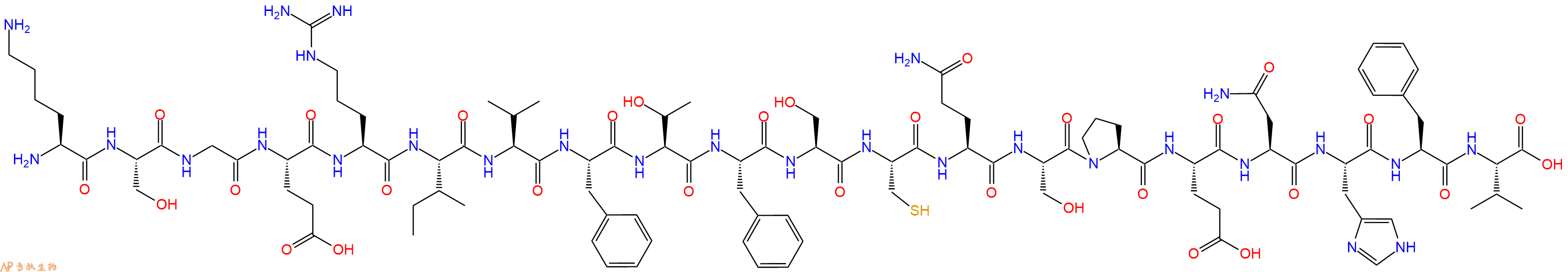 专肽生物产品H2N-Lys-Ser-Gly-Glu-Arg-Ile-Val-Phe-Thr-Phe-Ser-Cys-Gln-Ser-Pro-Glu-Asn-His-Phe-Val-OH