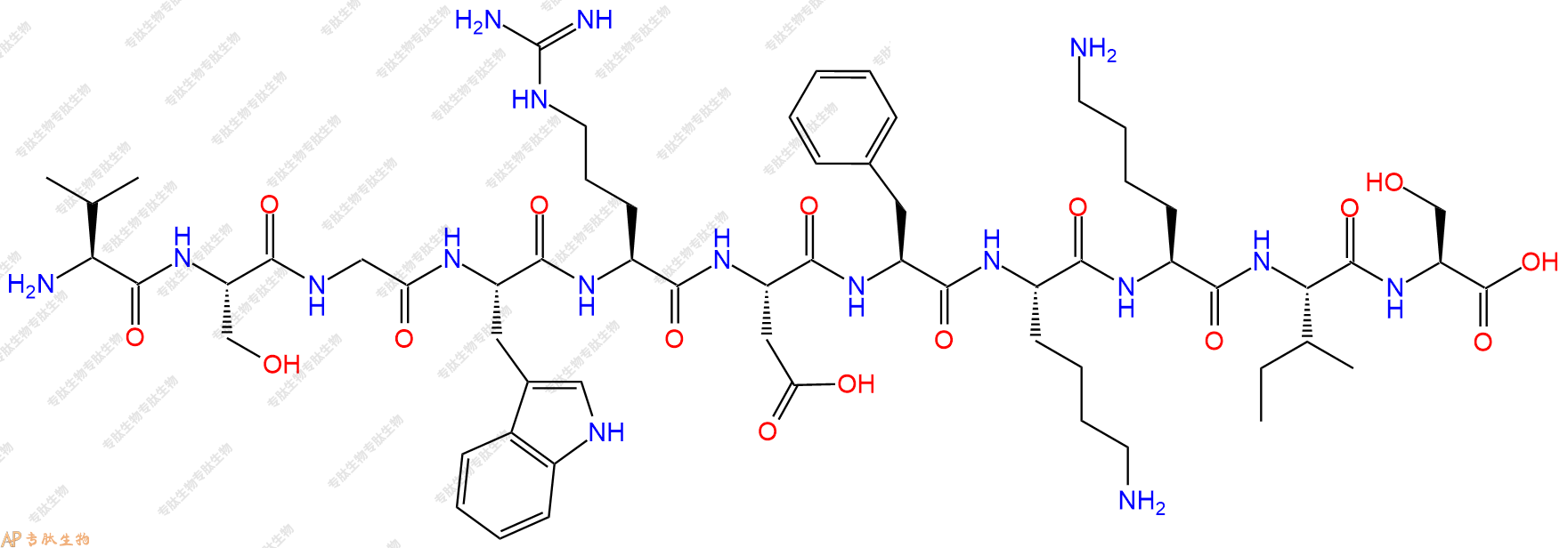 专肽生物产品H2N-Val-Ser-Gly-Trp-Arg-Asp-Phe-Lys-Lys-Ile-Ser-OH