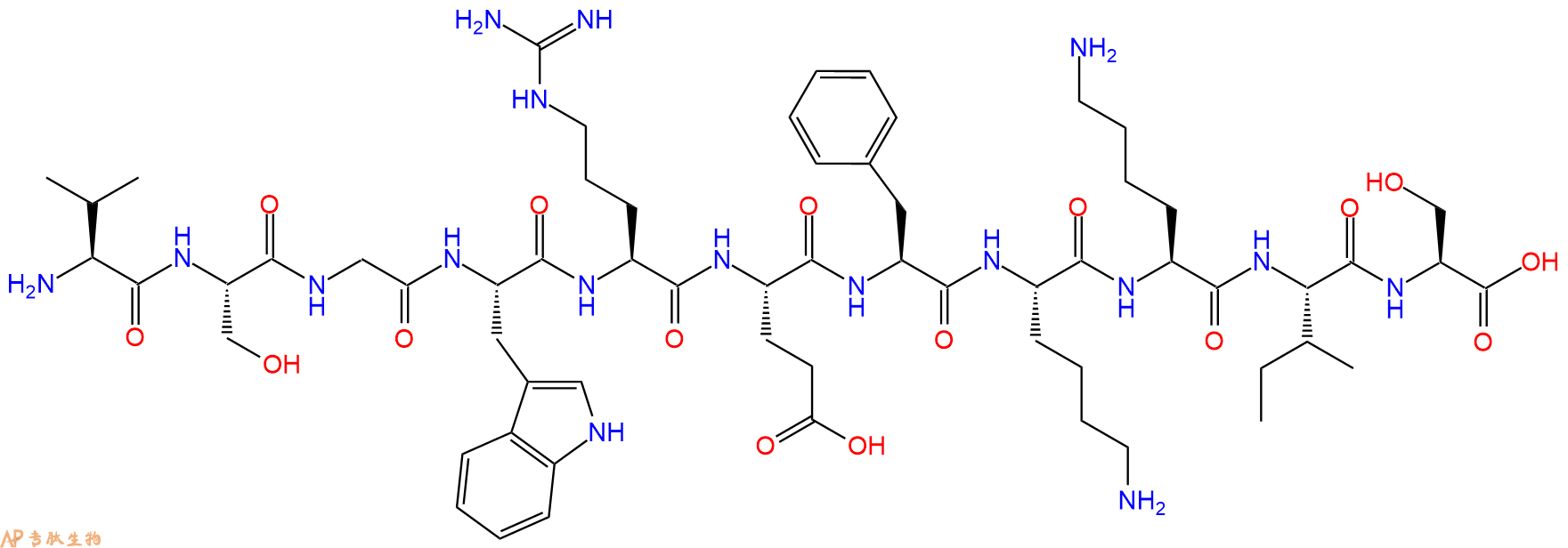 专肽生物产品H2N-Val-Ser-Gly-Trp-Arg-Glu-Phe-Lys-Lys-Ile-Ser-OH