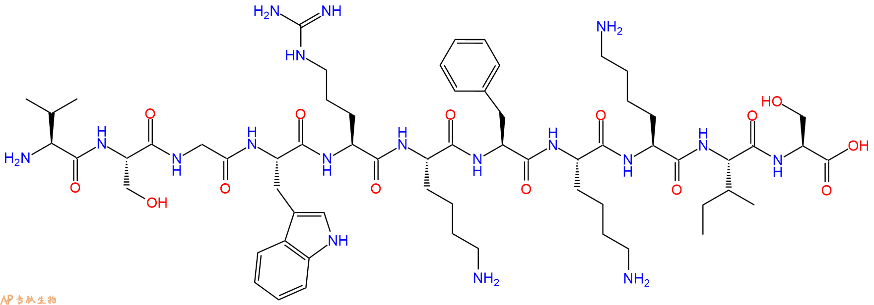 专肽生物产品H2N-Val-Ser-Gly-Trp-Arg-Lys-Phe-Lys-Lys-Ile-Ser-OH