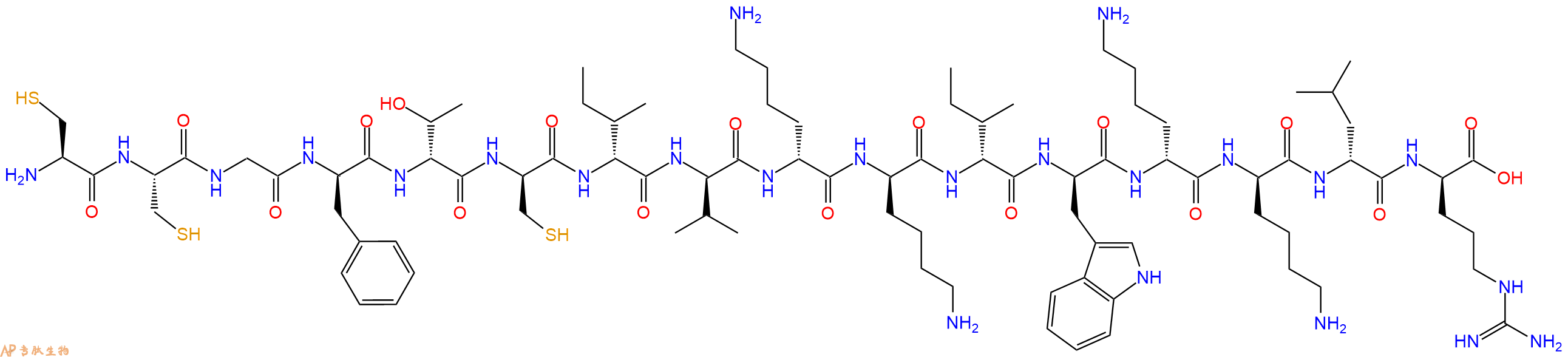 专肽生物产品H2N-Cys-Cys-Gly-DPhe-DThr-DCys-DIle-DVal-DLys-DLys-DIle-DTrp-DLys-DLys-DLeu-DArg-OH