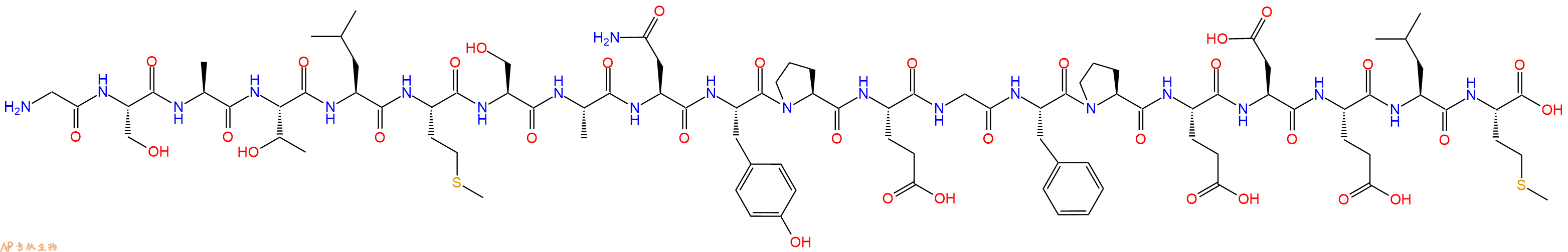 专肽生物产品H2N-Gly-Ser-Ala-Thr-Leu-Met-Ser-Ala-Asn-Tyr-Pro-Glu-Gly-Phe-Pro-Glu-Asp-Glu-Leu-Met-OH