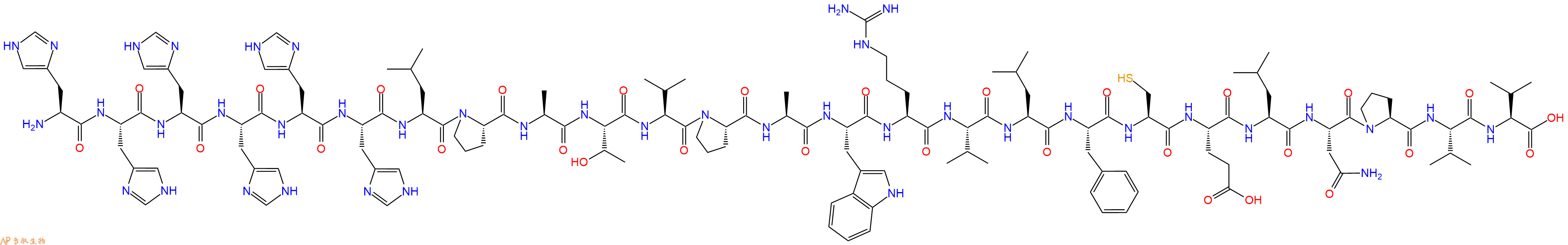 专肽生物产品H2N-His-His-His-His-His-His-Leu-Pro-Ala-Thr-Val-Pro-Ala-Trp-Arg-Val-Leu-Phe-Cys-Glu-Leu-Asn-Pro-Val-Val-OH