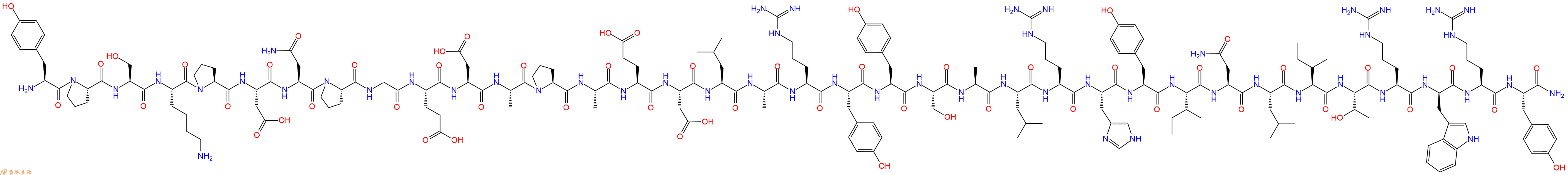 专肽生物产品H2N-Tyr-Pro-Ser-Lys-Pro-Asp-Asn-Pro-Gly-Glu-Asp-Ala-Pro-Ala-Glu-Asp-Leu-Ala-Arg-Tyr-Tyr-Ser-Ala-Leu-Arg-His-Tyr-Ile-Asn-Leu-Ile-Thr-Arg-DTrp-Arg-Tyr-NH2