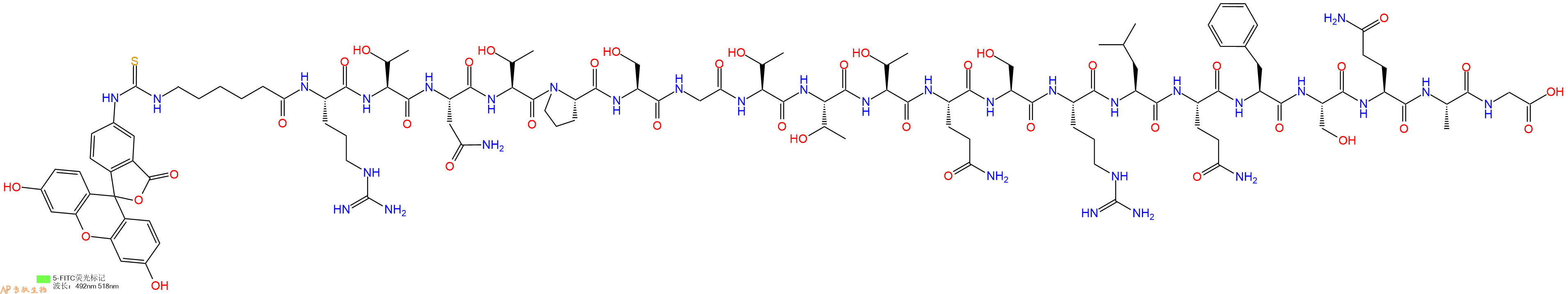 专肽生物产品5FITC-Ahx-Arg-Thr-Asn-Thr-Pro-Ser-Gly-Thr-Thr-Thr-Gln-Ser-Arg-Leu-Gln-Phe-Ser-Gln-Ala-Gly-OH