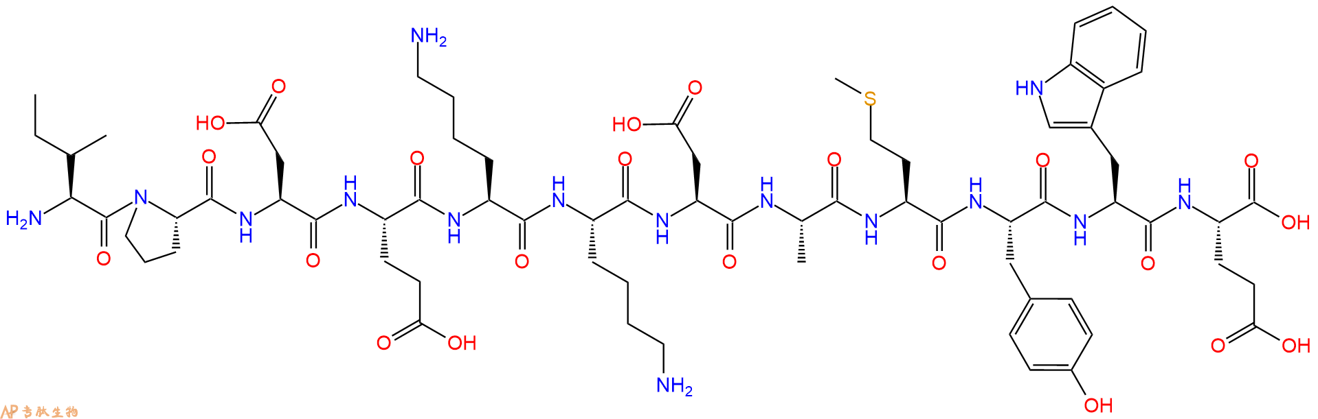 专肽生物产品H2N-Ile-Pro-Asp-Glu-Lys-Lys-Asp-Ala-Met-Tyr-Trp-Glu-OH
