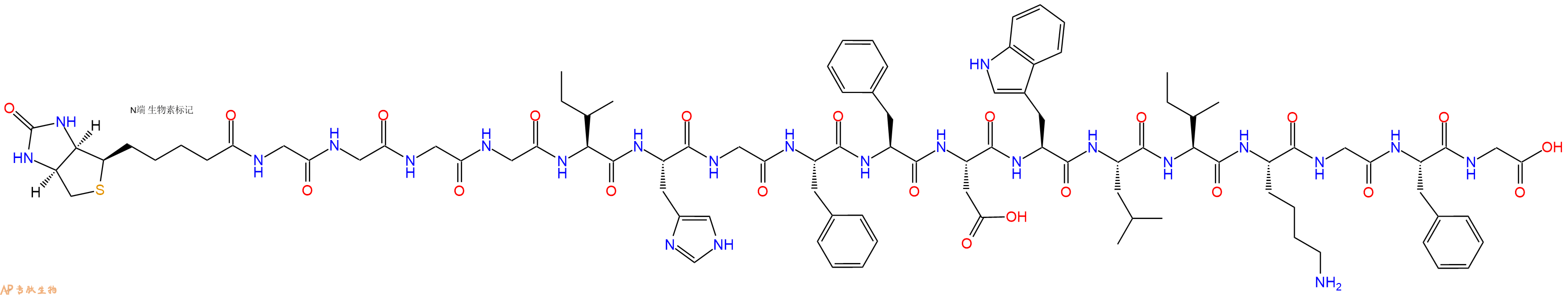 专肽生物产品Biotinyl-Gly-Gly-Gly-Gly-Ile-His-Gly-Phe-Phe-Asp-Trp-Leu-Ile-Lys-Gly-Phe-Gly-OH