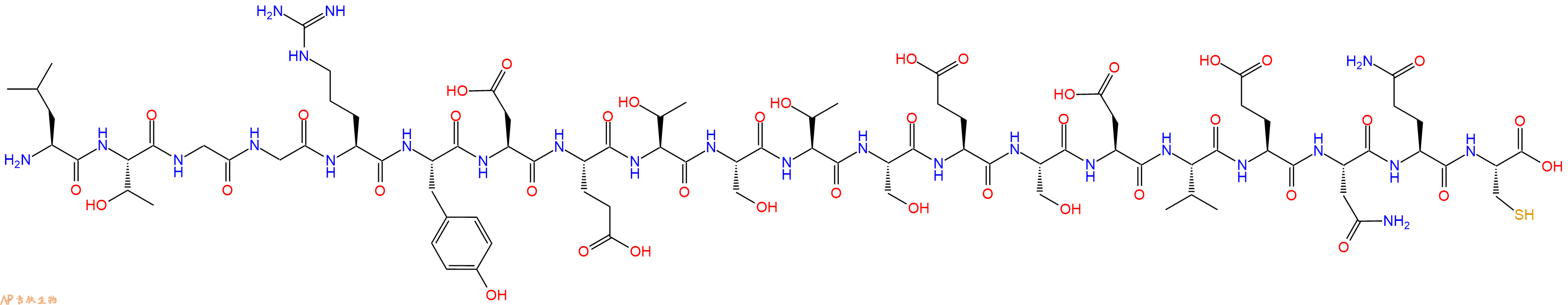 专肽生物产品H2N-Leu-Thr-Gly-Gly-Arg-Tyr-Asp-Glu-Thr-Ser-Thr-Ser-Glu-Ser-Asp-Val-Glu-Asn-Gln-Cys-OH