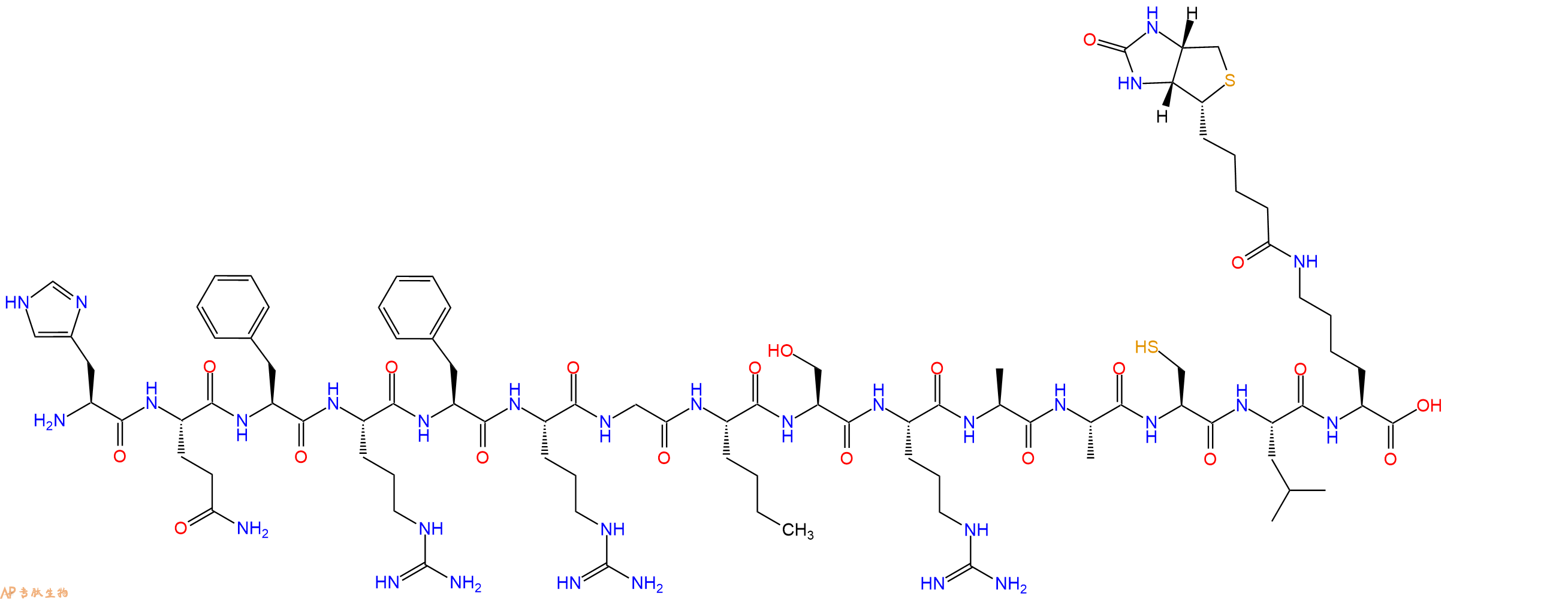 专肽生物产品H2N-His-Gln-Phe-Arg-Phe-Arg-Gly-Nle-Ser-Arg-Ala-Ala-Cys-Leu-Lys(Biotin)-OH