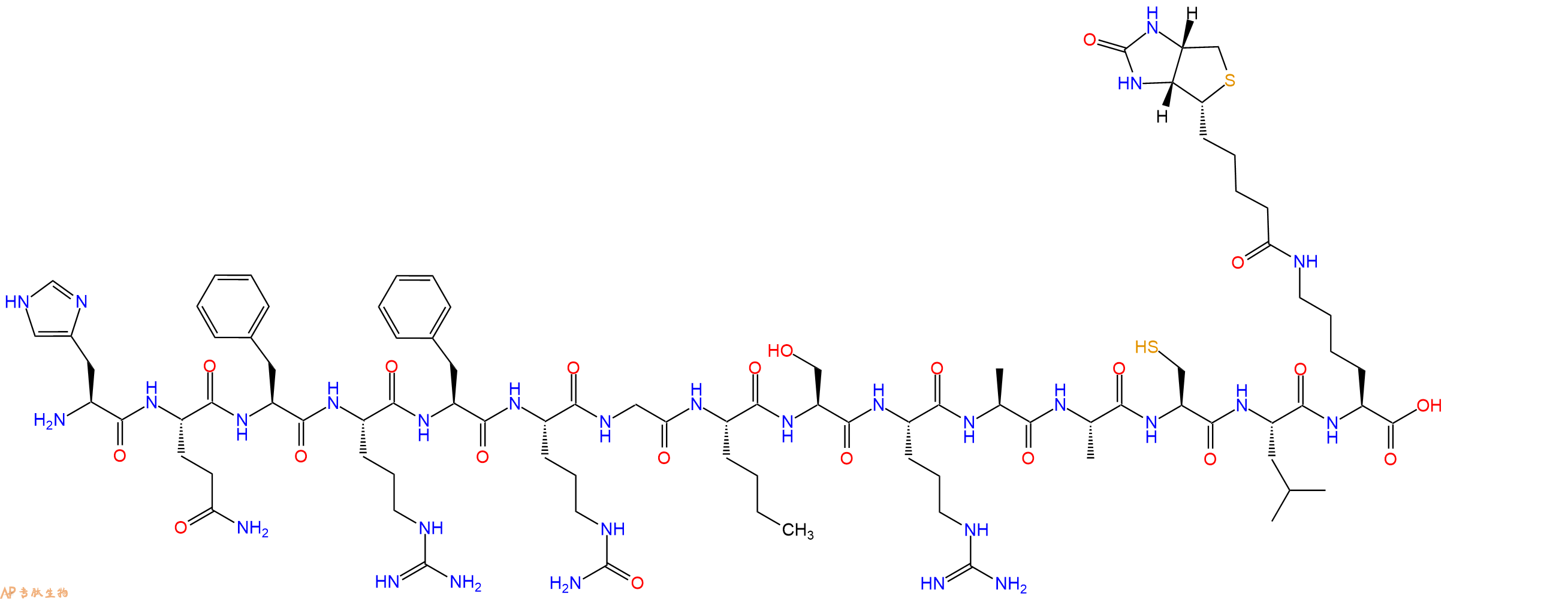 专肽生物产品H2N-His-Gln-Phe-Arg-Phe-Cit-Gly-Nle-Ser-Arg-Ala-Ala-Cys-Leu-Lys(Biotin)-OH