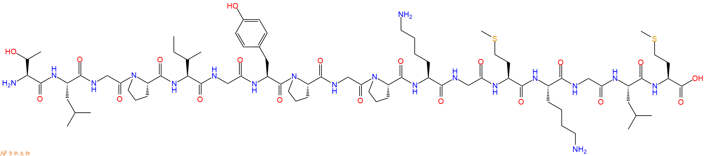 专肽生物产品H2N-Thr-Leu-Gly-Pro-Ile-Gly-Tyr-Pro-Gly-Pro-Lys-Gly-Met-Lys-Gly-Leu-Met-OH