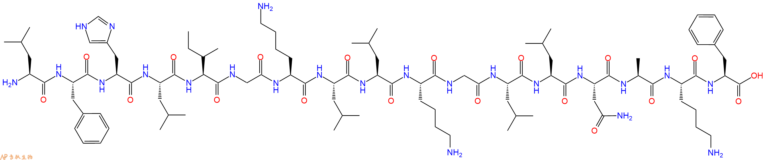 专肽生物产品H2N-Leu-Phe-His-Leu-Ile-Gly-Lys-Leu-Leu-Lys-Gly-Leu-Leu-Asn-Ala-Lys-Phe-OH