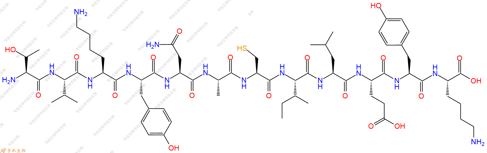专肽生物产品H2N-Thr-Val-Lys-Tyr-Asn-Ala-Cys-Ile-Leu-Glu-Tyr-Lys-OH