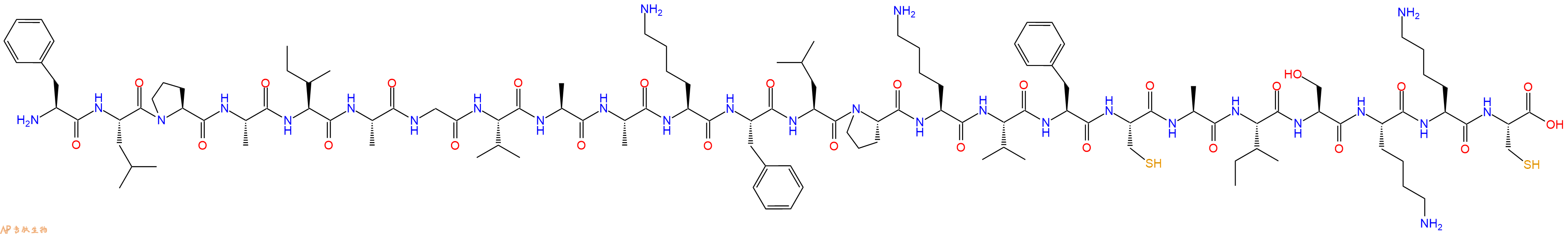 专肽生物产品H2N-Phe-Leu-Pro-Ala-Ile-Ala-Gly-Val-Ala-Ala-Lys-Phe-Leu-Pro-Lys-Val-Phe-Cys-Ala-Ile-Ser-Lys-Lys-Cys-OH