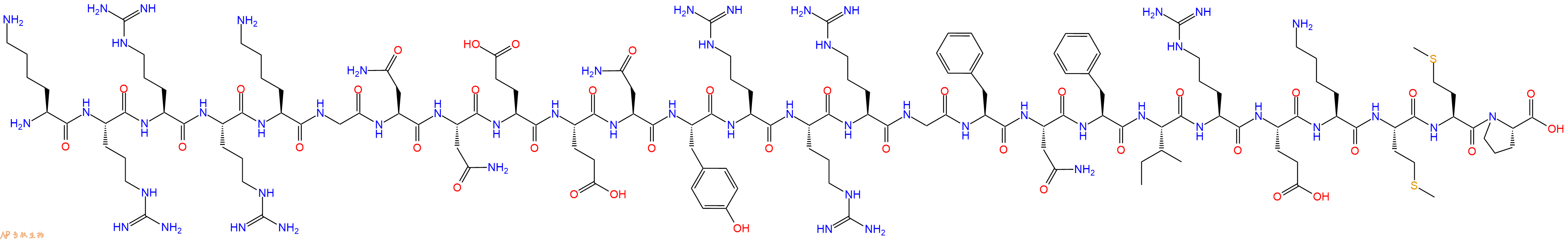 专肽生物产品H2N-Lys-Arg-Arg-Arg-Lys-Gly-Asn-Asn-Glu-Glu-Asn-Tyr-Arg-Arg-Arg-Gly-Phe-Asn-Phe-Ile-Arg-Glu-Lys-Met-Met-Pro-OH
