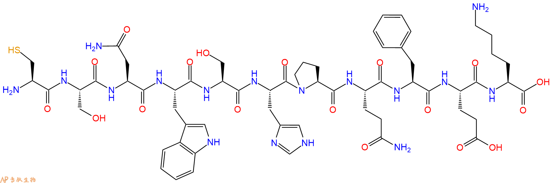 专肽生物产品H2N-Cys-Ser-Asn-Trp-Ser-His-Pro-Gln-Phe-Glu-Lys-OH
