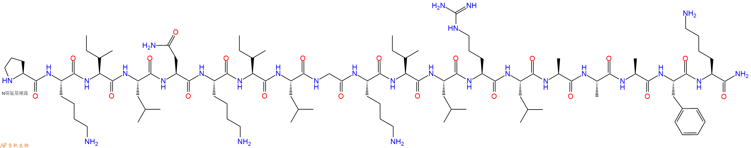 专肽生物产品H2N-Pro-Lys-Ile-Leu-Asn-Lys-Ile-Leu-Gly-Lys-Ile-Leu-Arg-Leu-Ala-Ala-Ala-Phe-Lys-NH2