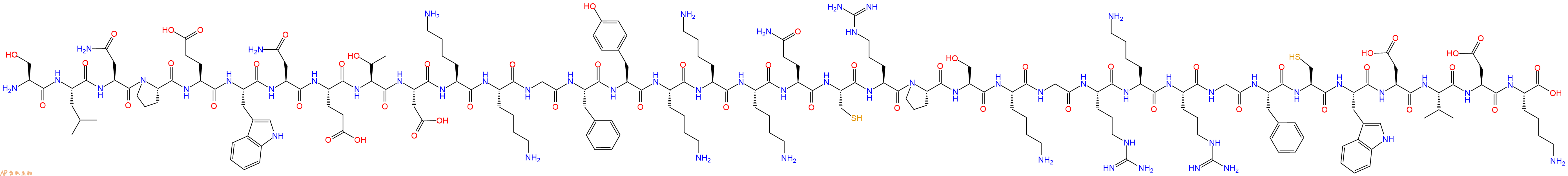 专肽生物产品H2N-Ser-Leu-Asn-Pro-Glu-Trp-Asn-Glu-Thr-Asp-Lys-Lys-Gly-Phe-Tyr-Lys-Lys-Lys-Gln-Cys-Arg-Pro-Ser-Lys-Gly-Arg-Lys-Arg-Gly-Phe-Cys-Trp-Asp-Val-Asp-Lys-OH