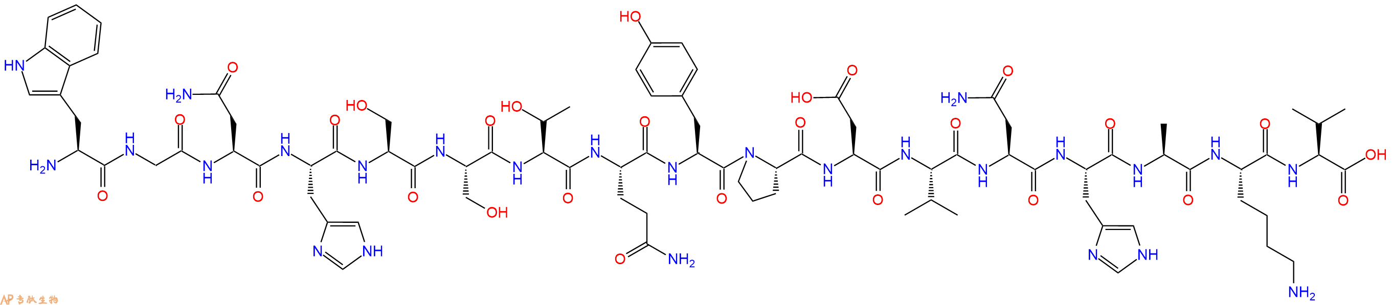 专肽生物产品H2N-Trp-Gly-Asn-His-Ser-Ser-Thr-Gln-Tyr-Pro-Asp-Val-Asn-His-Ala-Lys-Val-OH