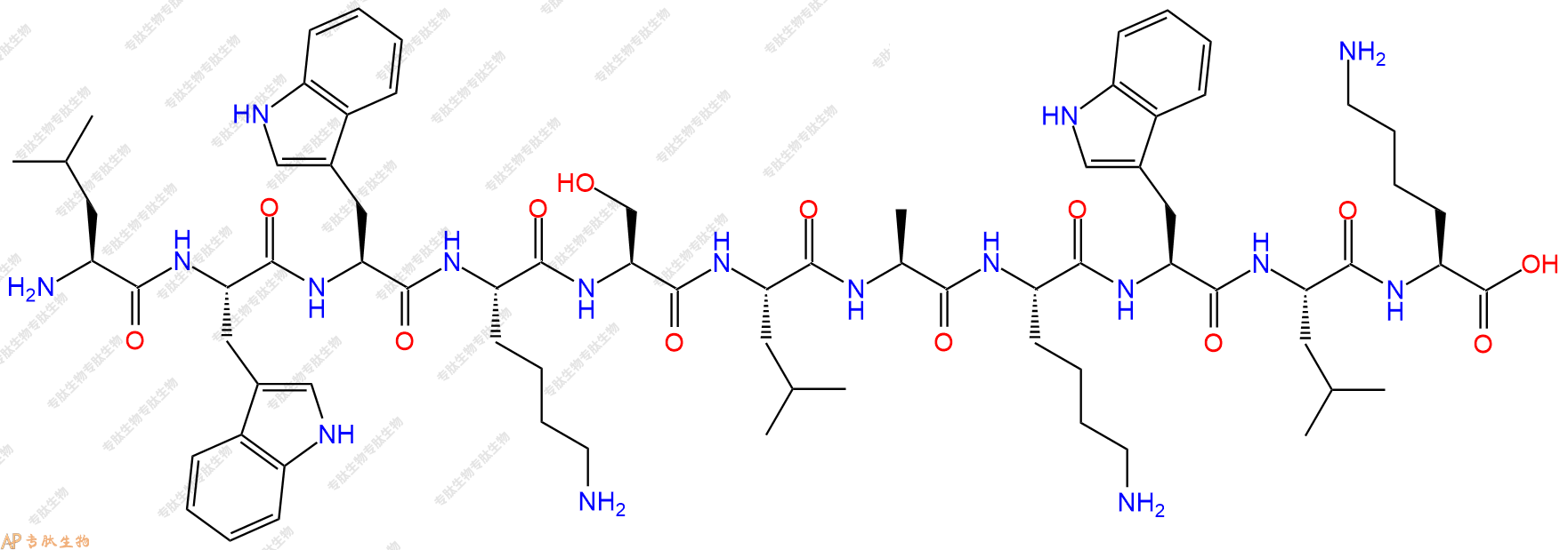 专肽生物产品H2N-Leu-Trp-Trp-Lys-Ser-Leu-Ala-Lys-Trp-Leu-Lys-OH