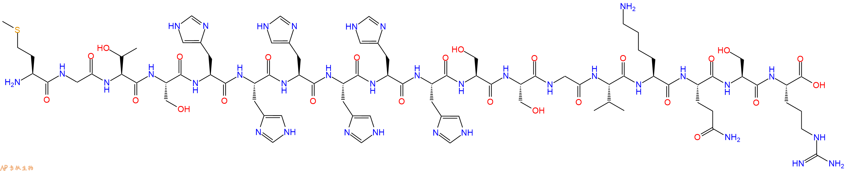 专肽生物产品H2N-Met-Gly-Thr-Ser-His-His-His-His-His-His-Ser-Ser-Gly-Val-Lys-Gln-Ser-Arg-OH