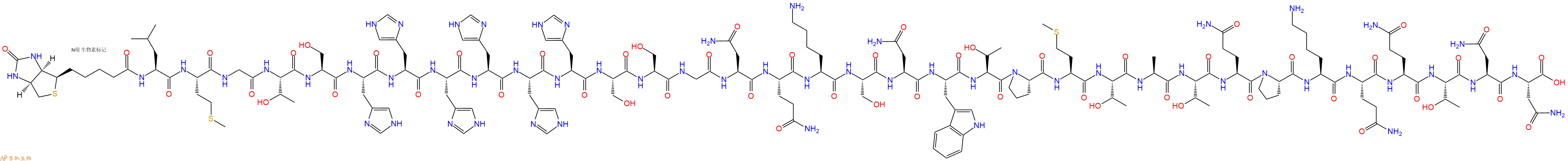 专肽生物产品Biotinyl-Leu-Met-Gly-Thr-Ser-His-His-His-His-His-His-Ser-Ser-Gly-Asn-Gln-Lys-Ser-Asn-Trp-Thr-Pro-Met-Thr-Ala-Thr-Gln-Pro-Lys-Gln-Gln-Thr-Asn-Asn-OH