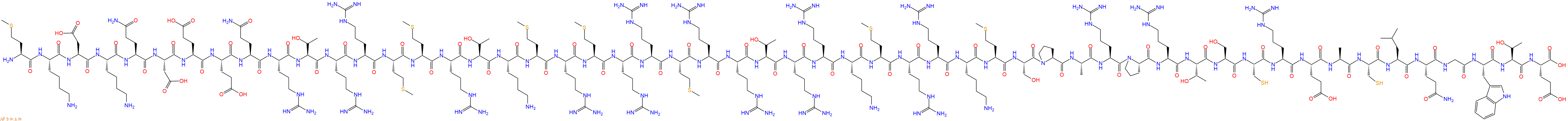 专肽生物产品H2N-Met-Lys-Asp-Lys-Gln-Asp-Glu-Glu-Gln-Arg-Thr-Arg-Arg-Met-Met-Arg-Thr-Lys-Met-Arg-Met-Arg-Arg-Met-Arg-Arg-Thr-Arg-Arg-Lys-Met-Arg-Arg-Lys-Met-Ser-Pro-Ala-Arg-Pro-Arg-Thr-Ser-Cys-Arg-Glu-Ala-Cys-Leu-Gln-Gly-Trp-Thr-Glu-OH