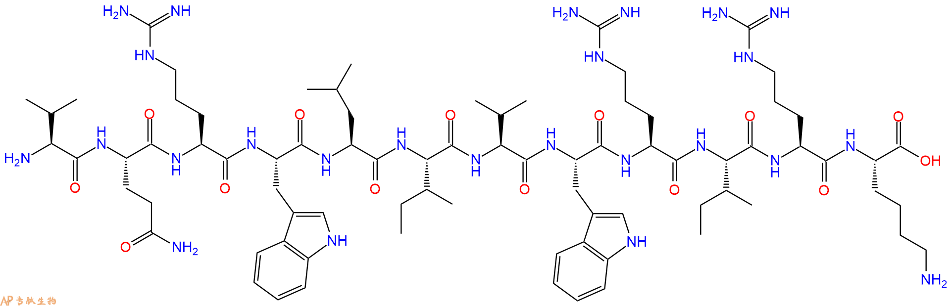 专肽生物产品H2N-Val-Gln-Arg-Trp-Leu-Ile-Val-Trp-Arg-Ile-Arg-Lys-OH