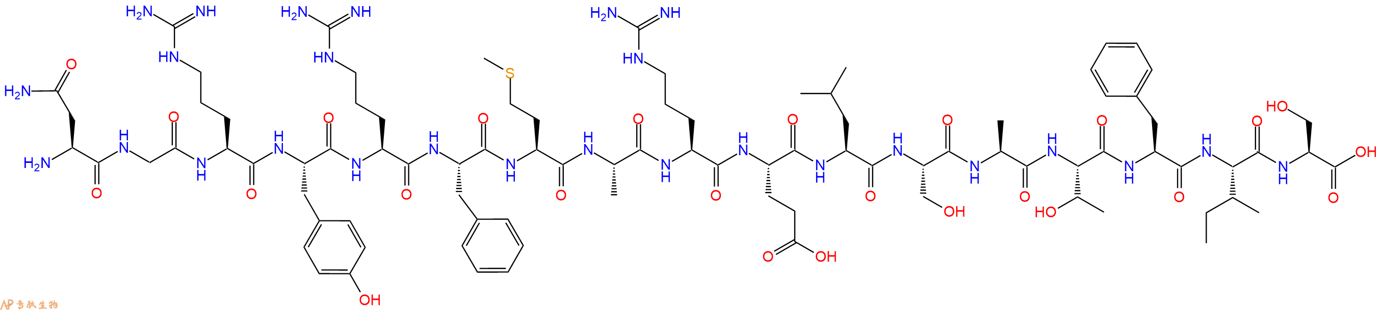 专肽生物产品H2N-Asn-Gly-Arg-Tyr-Arg-Phe-Met-Ala-Arg-Glu-Leu-Ser-Ala-Thr-Phe-Ile-Ser-OH