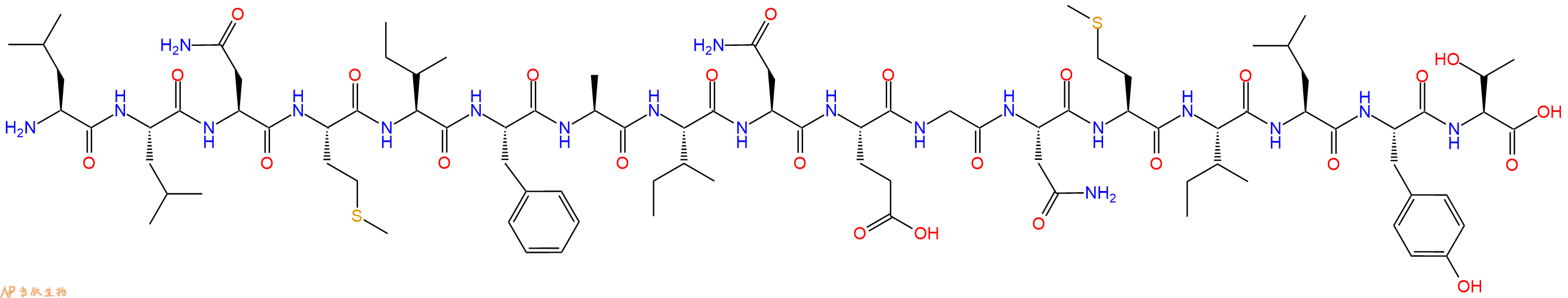 专肽生物产品H2N-Leu-Leu-Asn-Met-Ile-Phe-Ala-Ile-Asn-Glu-Gly-Asn-Met-Ile-Leu-Tyr-Thr-OH