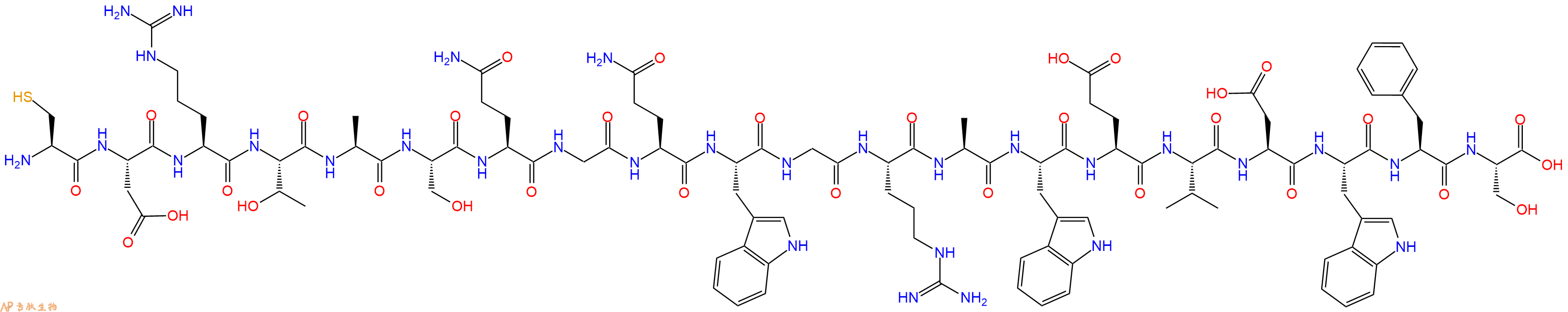 专肽生物产品H2N-Cys-Asp-Arg-Thr-Ala-Ser-Gln-Gly-Gln-Trp-Gly-Arg-Ala-Trp-Glu-Val-Asp-Trp-Phe-Ser-OH