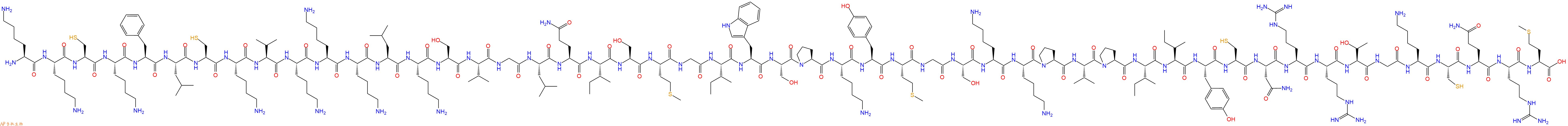 专肽生物产品H2N-Lys-Lys-Cys-Lys-Phe-Leu-Cys-Lys-Val-Lys-Lys-Lys-Leu-Lys-Ser-Val-Gly-Leu-Gln-Ile-Ser-Met-Gly-Ile-Trp-Ser-Pro-Lys-Tyr-Met-Gly-Ser-Lys-Lys-Pro-Val-Pro-Ile-Ile-Tyr-Cys-Asn-Arg-Arg-Thr-Gly-Lys-Cys-Gln-Arg-Met-OH