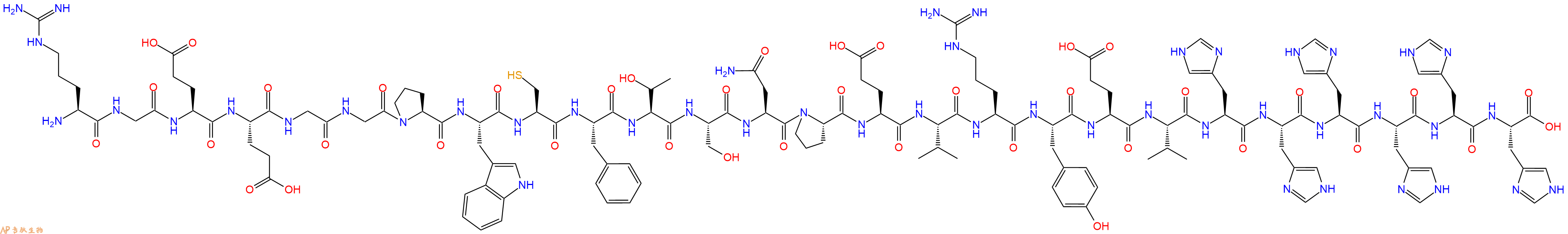 专肽生物产品H2N-Arg-Gly-Glu-Glu-Gly-Gly-Pro-Trp-Cys-Phe-Thr-Ser-Asn-Pro-Glu-Val-Arg-Tyr-Glu-Val-His-His-His-His-His-His-OH