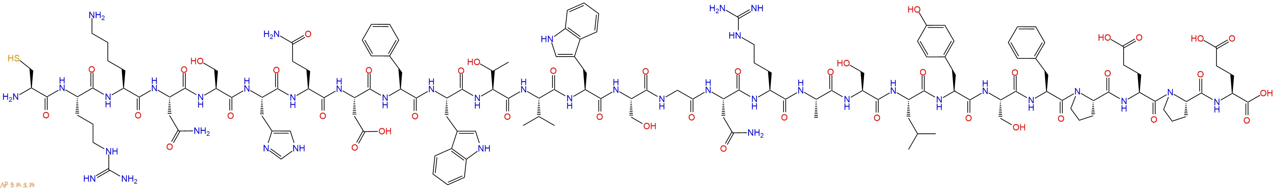 专肽生物产品H2N-Cys-Arg-Lys-Asn-Ser-His-Gln-Asp-Phe-Trp-Thr-Val-Trp-Ser-Gly-Asn-Arg-Ala-Ser-Leu-Tyr-Ser-Phe-Pro-Glu-Pro-Glu-OH