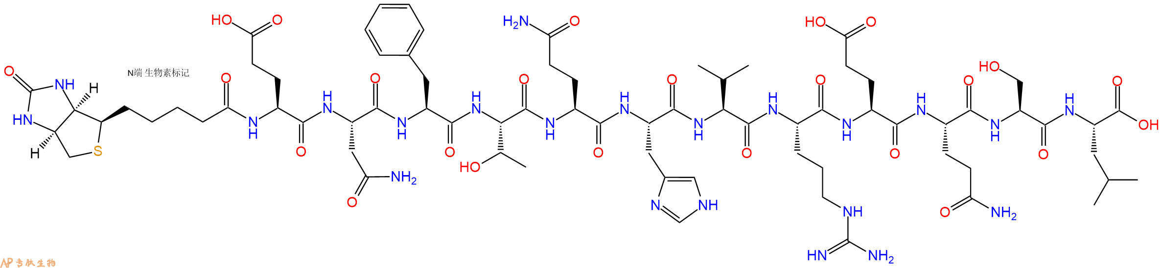 专肽生物产品Biotinyl-Glu-Asn-Phe-Thr-Gln-His-Val-Arg-Glu-Gln-Ser-Leu-OH