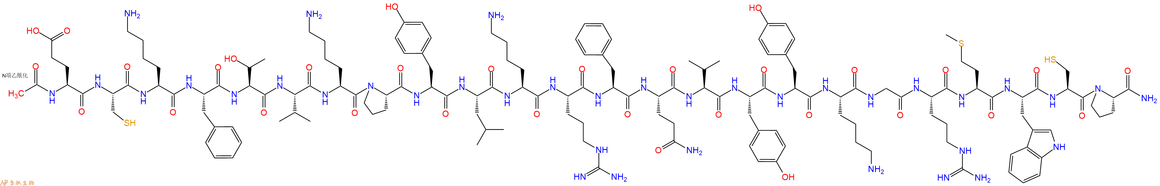 专肽生物产品Ac-Glu-Cys-Lys-Phe-Thr-Val-Lys-Pro-Tyr-Leu-Lys-Arg-Phe-Gln-Val-Tyr-Tyr-Lys-Gly-Arg-Met-Trp-Cys-Pro-NH2