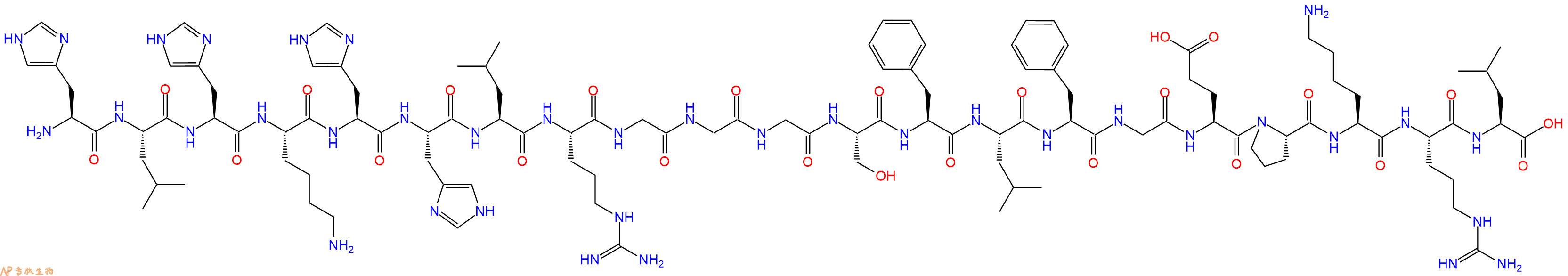 专肽生物产品H2N-His-Leu-His-Lys-His-His-Leu-Arg-Gly-Gly-Gly-Ser-Phe-Leu-Phe-Gly-Glu-Pro-Lys-Arg-Leu-OH