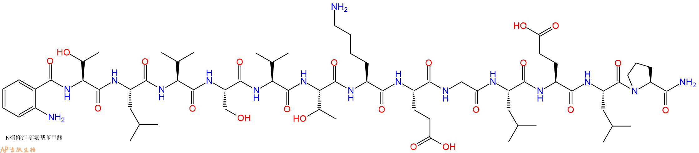 专肽生物产品Abz-Thr-Leu-Val-Ser-Val-Thr-Lys-Glu-Gly-Leu-Glu-Leu-Pro-NH2