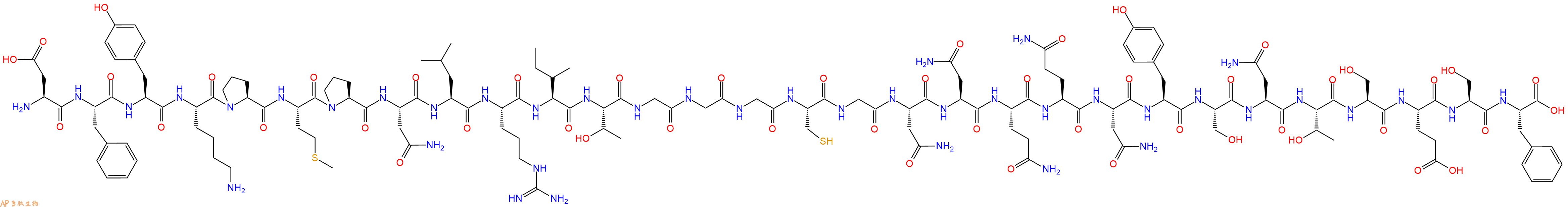 专肽生物产品H2N-Asp-Phe-Tyr-Lys-Pro-Met-Pro-Asn-Leu-Arg-Ile-Thr-Gly-Gly-Gly-Cys-Gly-Asn-Asn-Gln-Gln-Asn-Tyr-Ser-Asn-Thr-Ser-Glu-Ser-Phe-OH